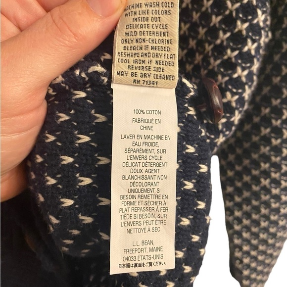 L.L Bean Faux leather button cardigan navy/white ladies large petite 100% cotton - Picture 7 of 12